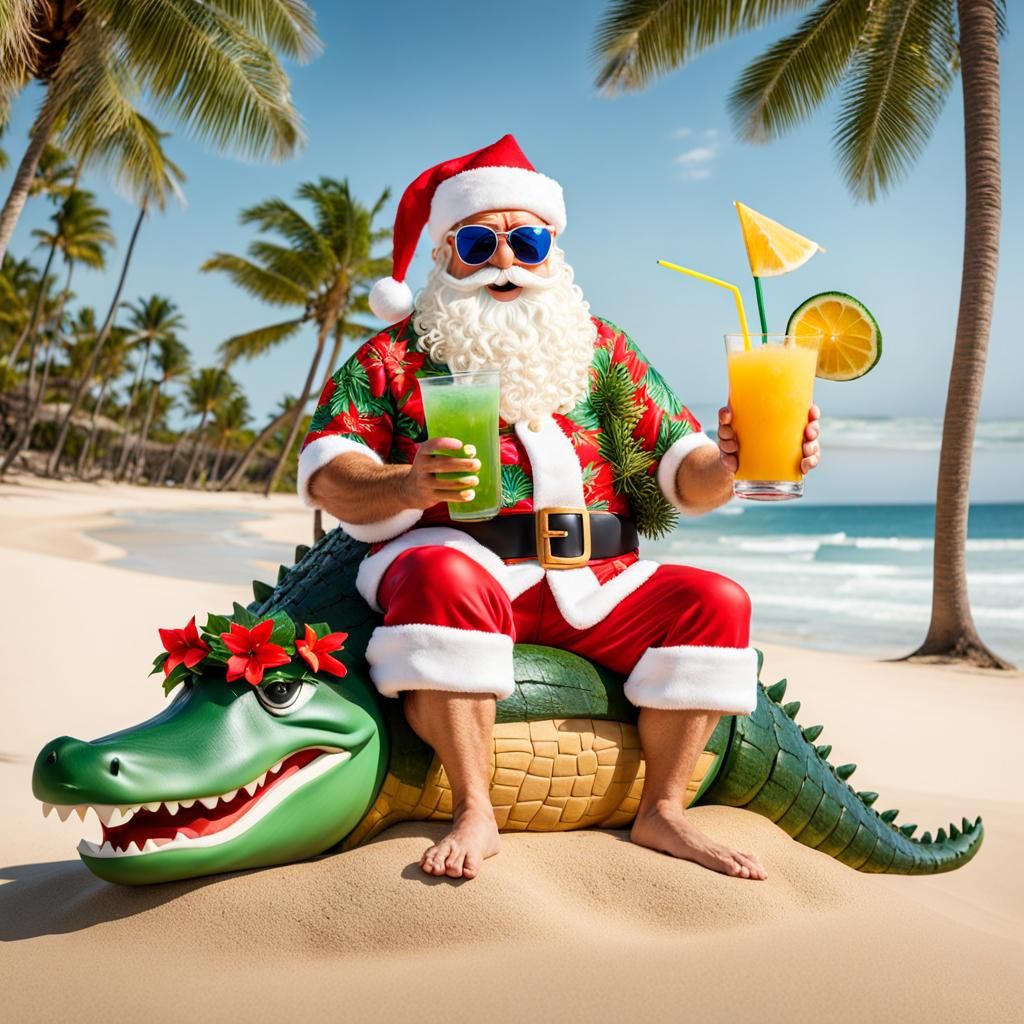 Santa's Tropical Holiday: Alligator Ride on the Beach