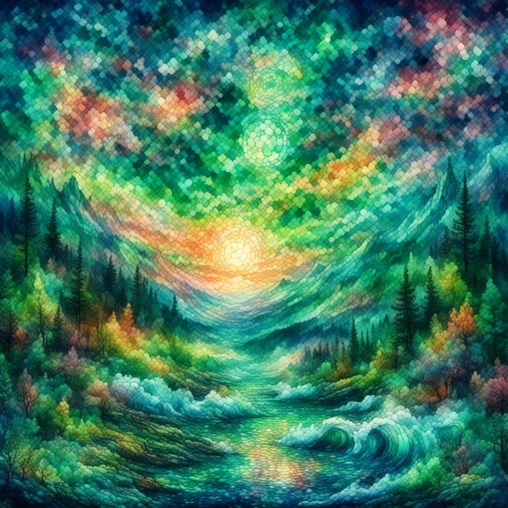 Green Underwater City Mosaic Portrait