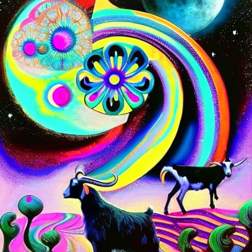 Psychedelic Lunar Goat Herder in Dreamlike Style