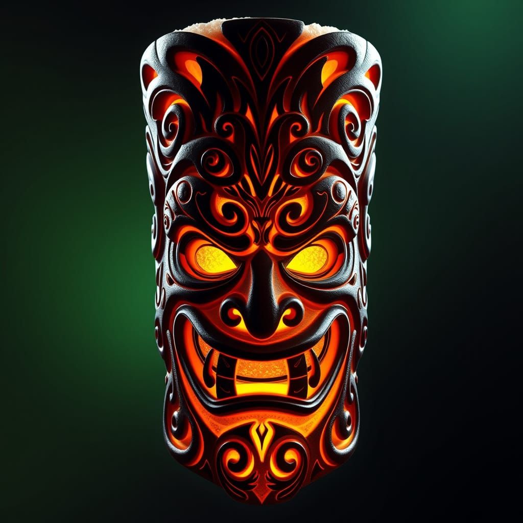 Ethereal Tiki Mask in Polynesian-Inspired Art