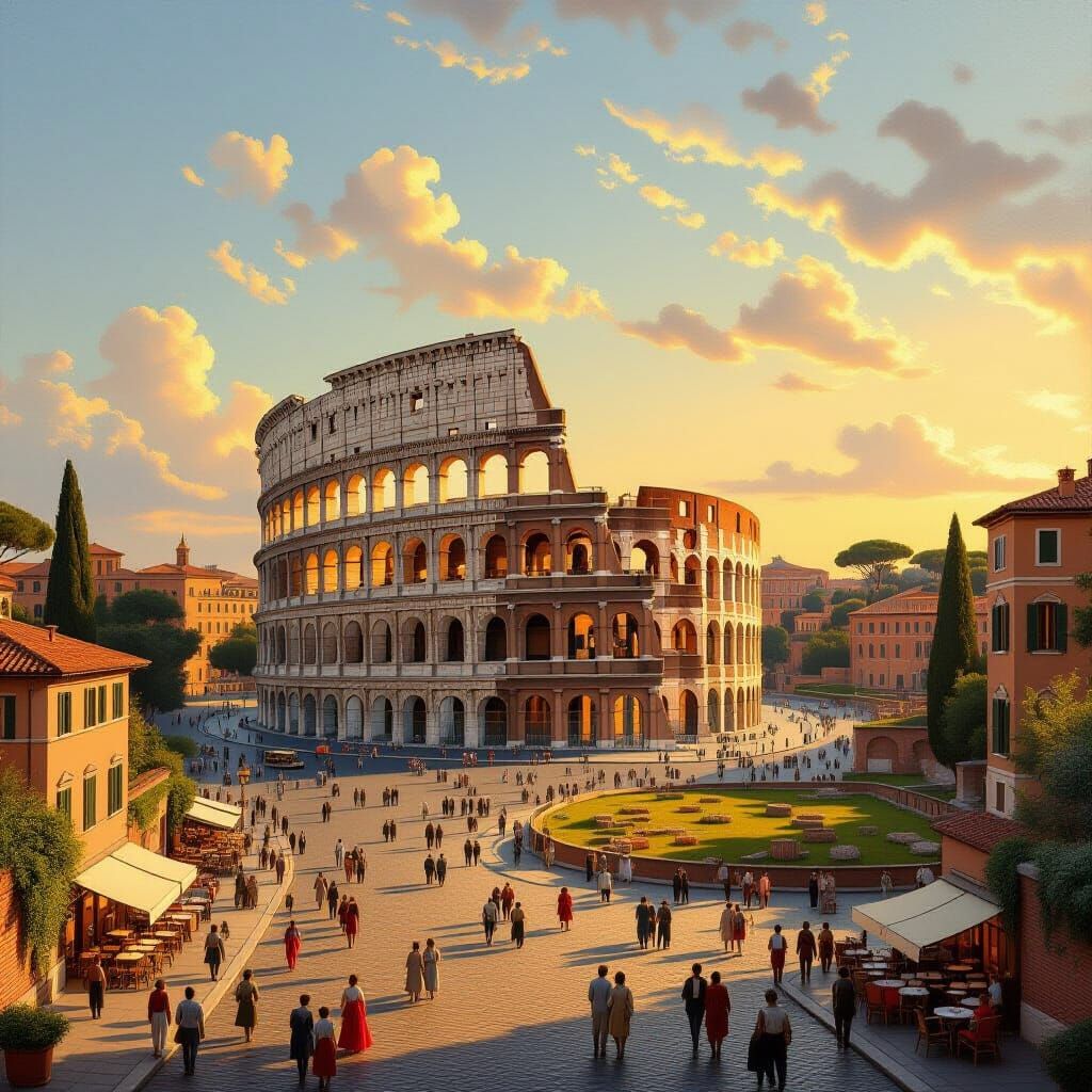 Panoramic View of Rome with Colosseum, in Classical Style