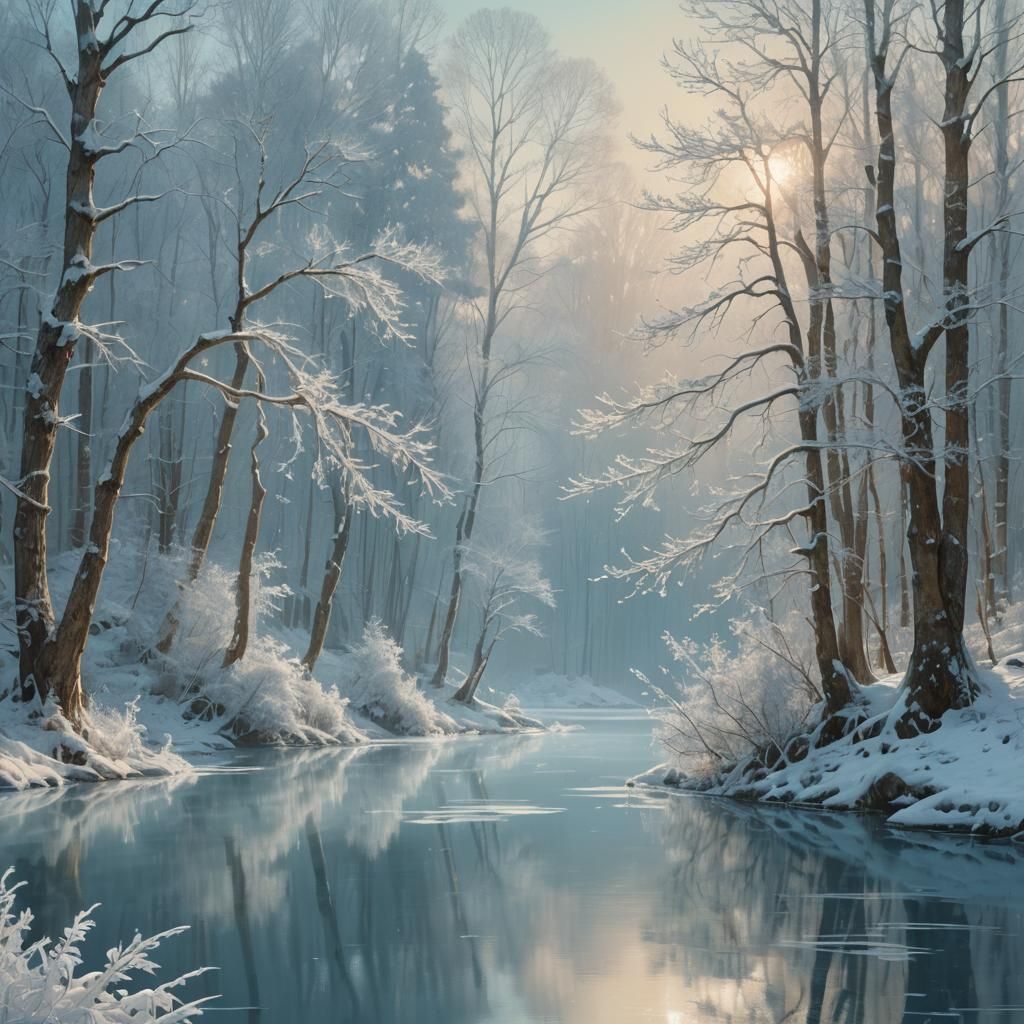 Serene Winter Lake: A Fantasy Matte Painting