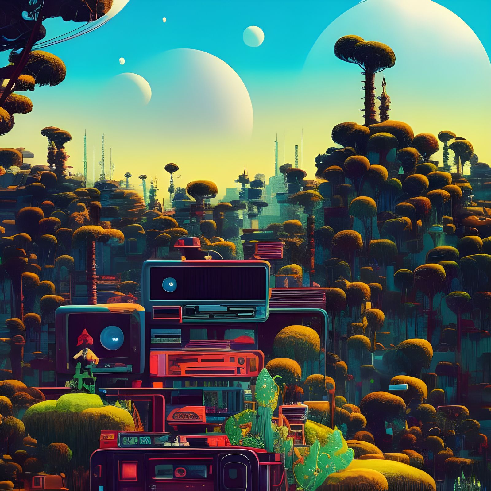 Surreal Landscape with Giant Tube Television