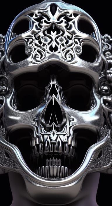skull face by intricately detailed silver bismuth Cinematic 4D IMAX Horde3D 3ds Max beautiful H.R. Giger Gustave Doré Wa...