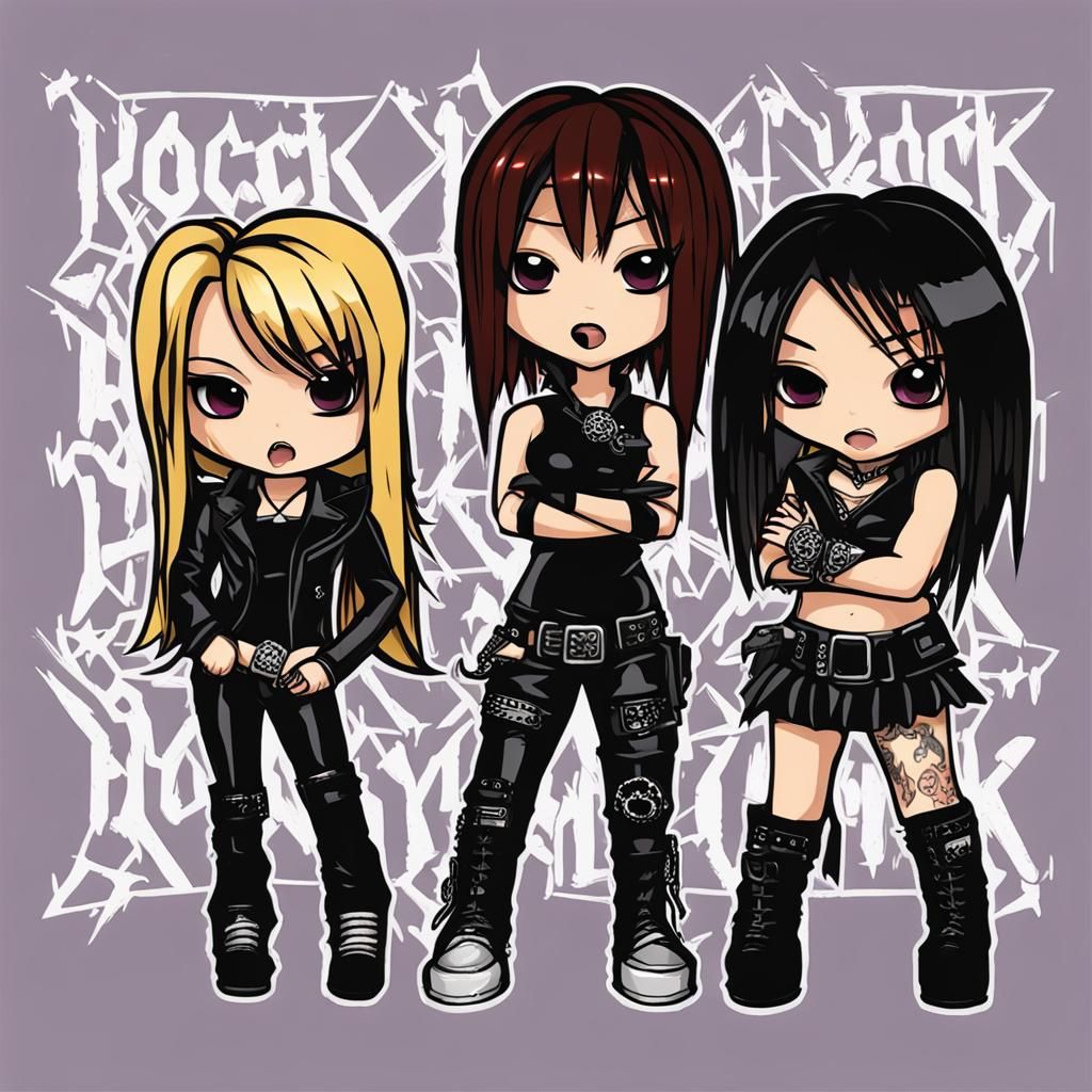 Chibi Female Rock Band in Y2K Style