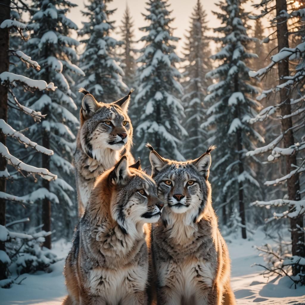 Snow Lynx Conversation in Cinematic Golden Hour