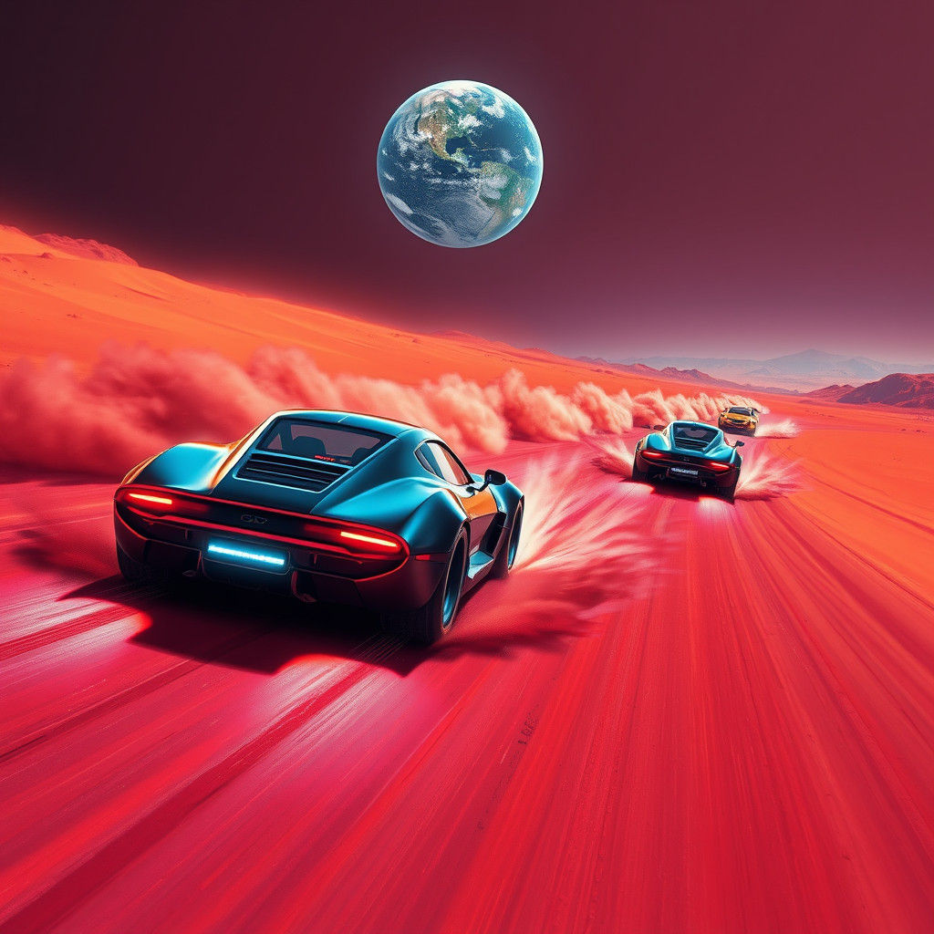 Futuristic Car Race on Mars: Neon Speed