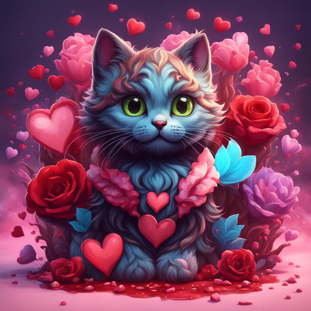 Cute Valentine Kitten Fantasy Concept Art