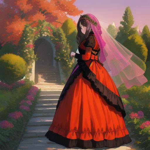 Tsarina in Brocade Gown in Garden at Morning