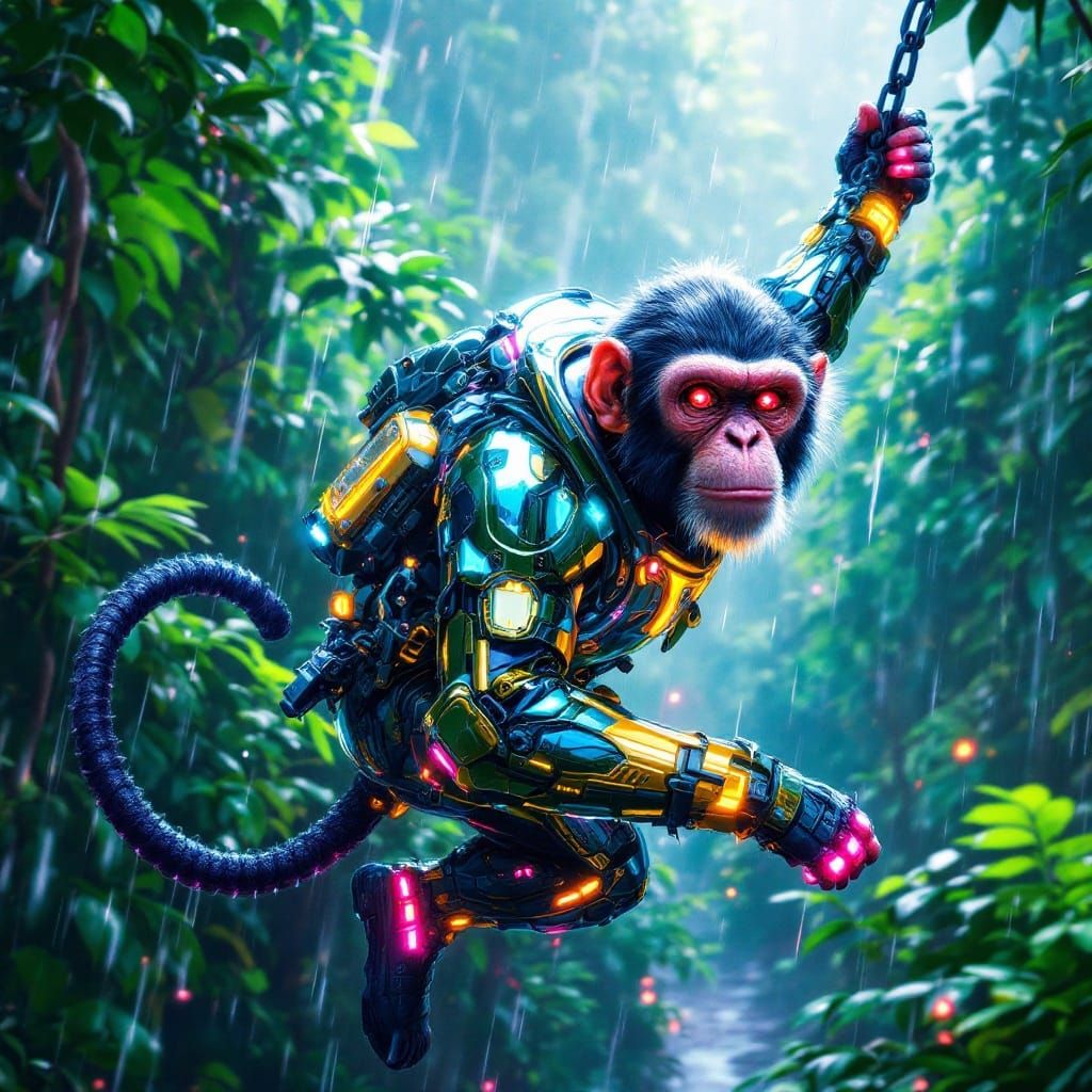 Neon Jungle Nomad in Cyberpunk Exosuit