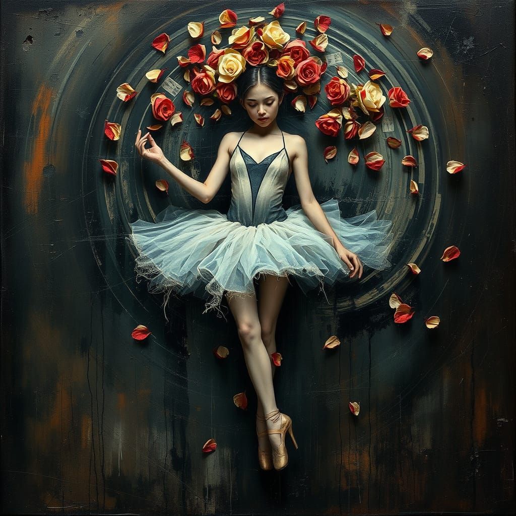Distressed Ballerina Portrait in Moody Grunge Texture