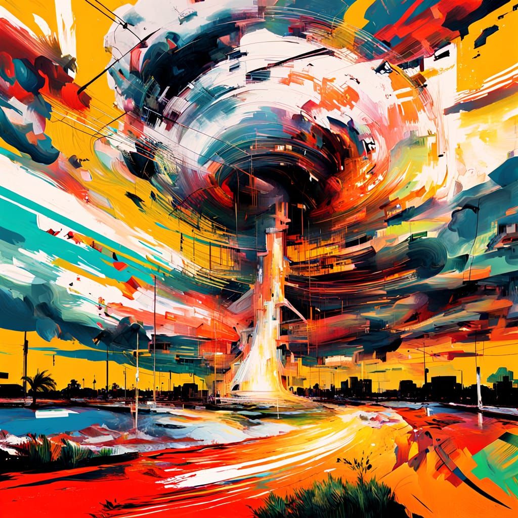 Heavy Mood Afternoon Tornado Aerial Artwork in Vibrant Brush...