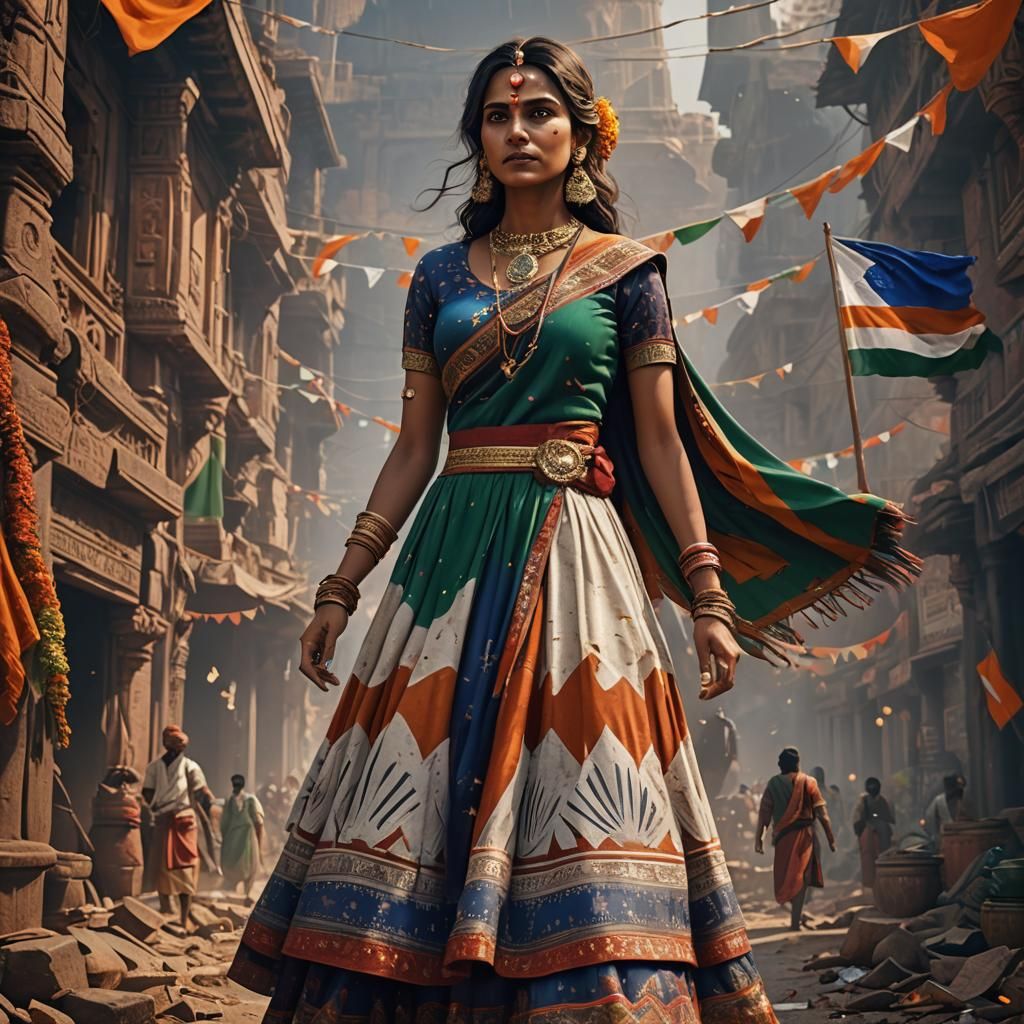 Indian Flag Dress: Detailed Fantasy Concept Art