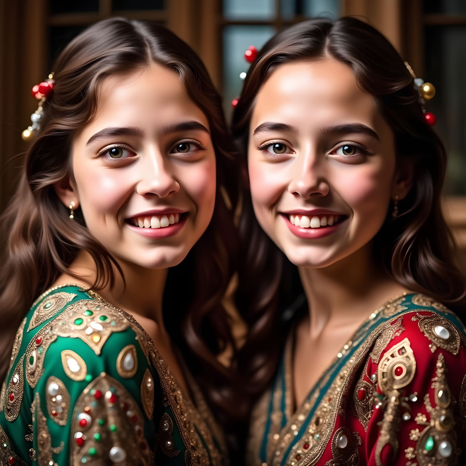 Sisters Shine in Christmas Finery