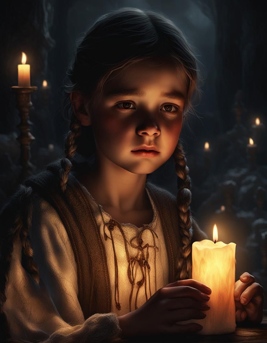 Sad Girl in Candlelight: Dark Fantasy Art