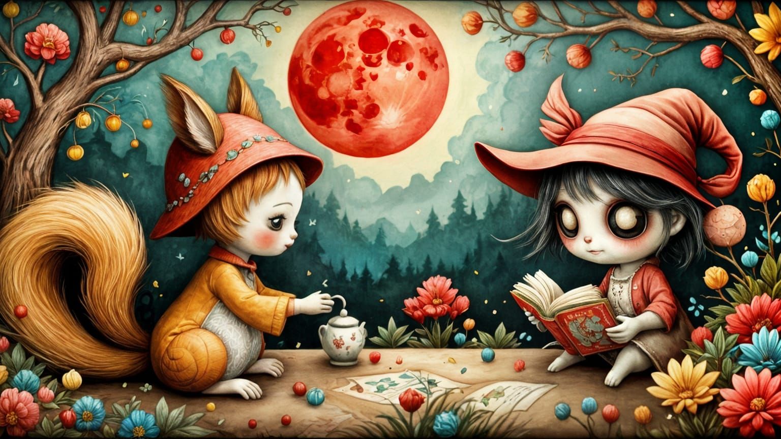 Woodland Creatures Tea Party in Sunlit Glade