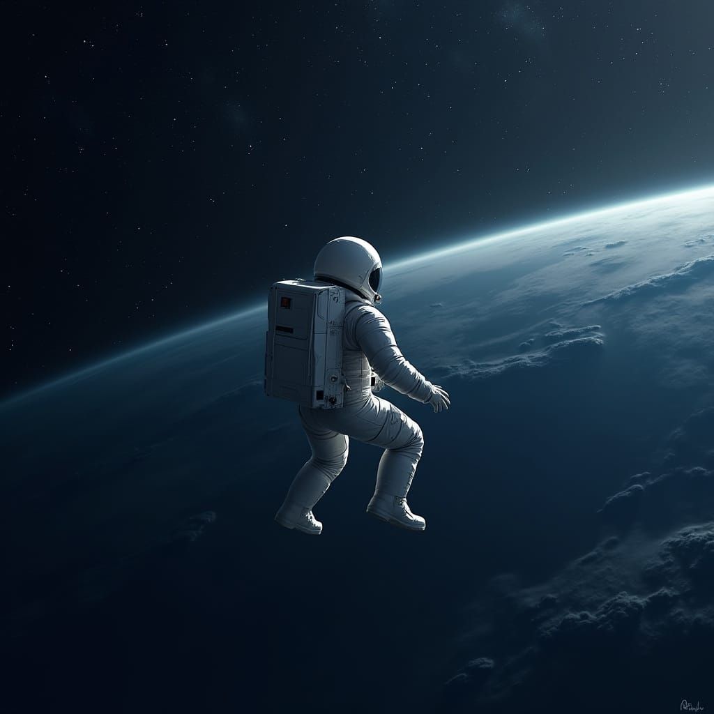 Astronaut in Space Gazing at Earth