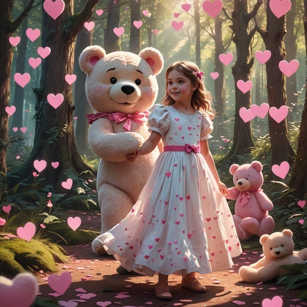 Teddy Bear and Girl: Detailed Matte Painting