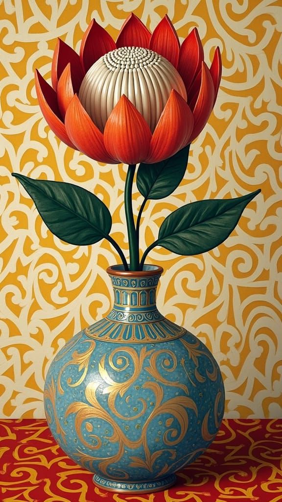 Protea in Vase, Gustav Klimt Style Art Nouveau