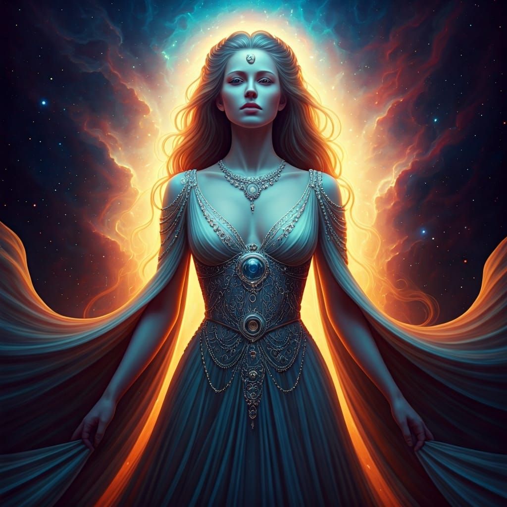 Celestial Goddess Emerges from Cosmic Nebula