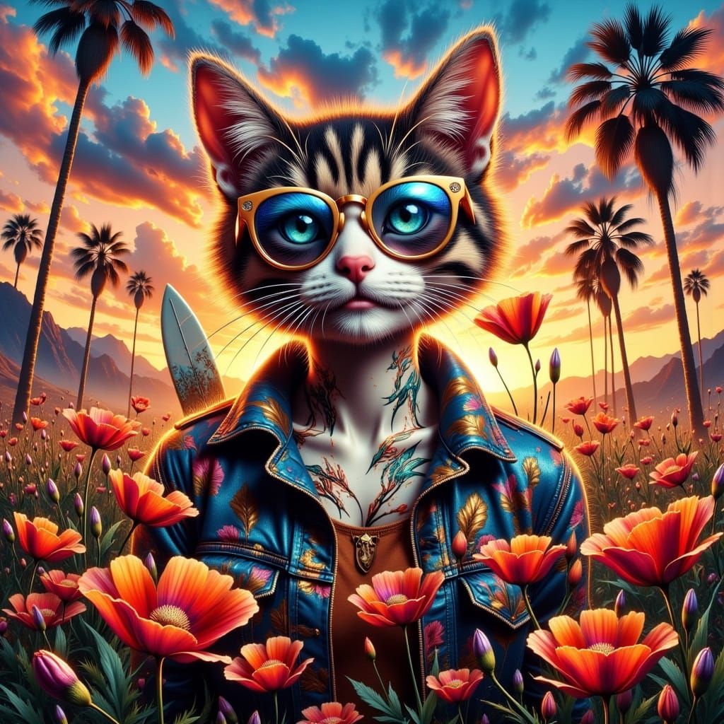 Cali Cat in a Whimsical California Dreamscape