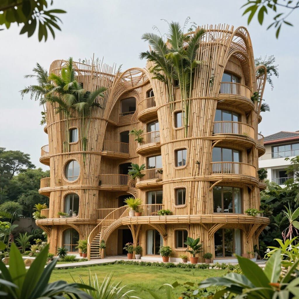 Gaudí-Inspired Bamboo House in Lush Garden