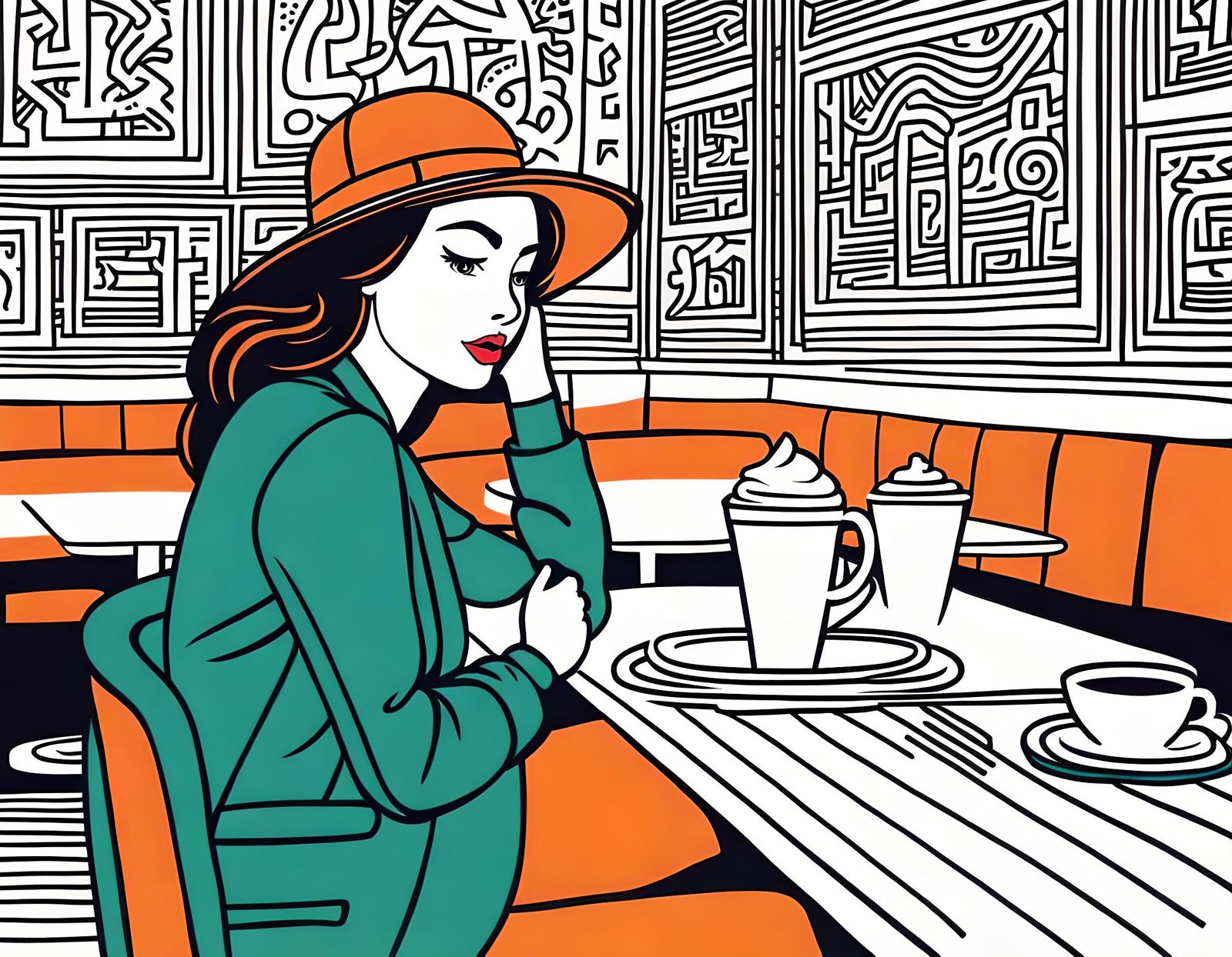 Girl in Cafe: Haring-Style Sharpie Doodle