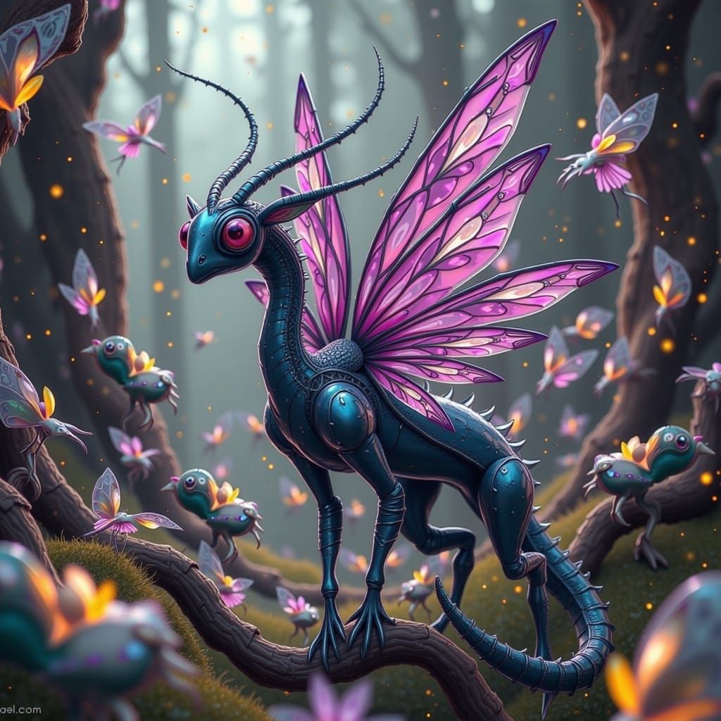 Surreal Fae Creatures in Tanzanite and Rhodolite