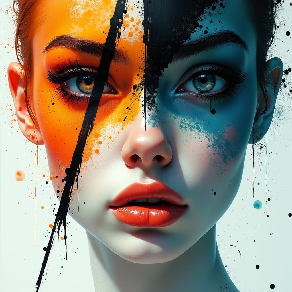 Stunning Portrait Divided by Vibrant Abstract Strokes