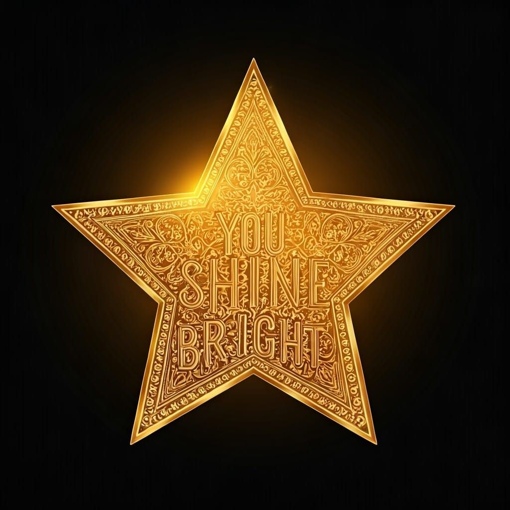 Embossed Gold Star with Filigree on Black