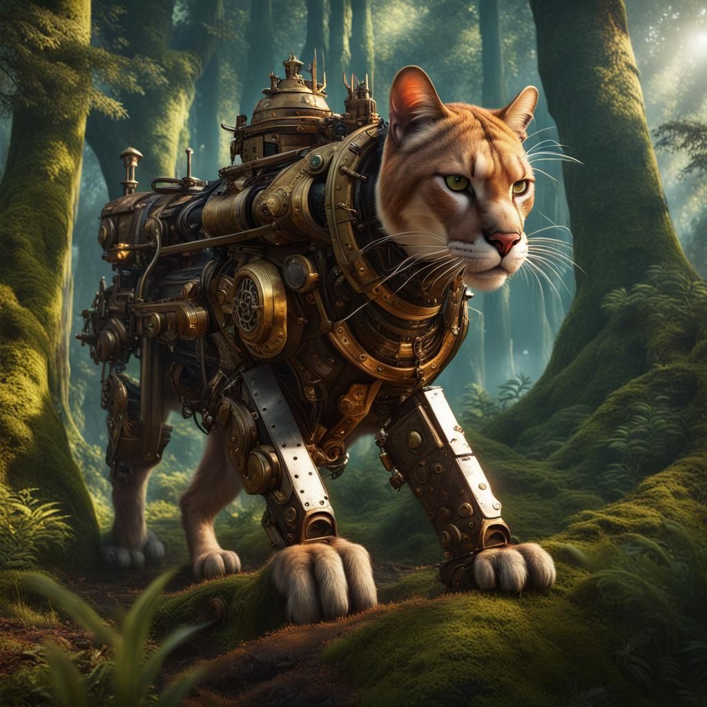 Armored steampunk cougar