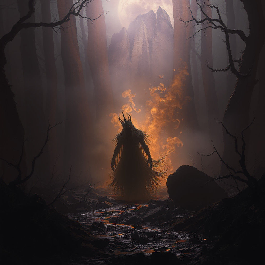 Mystical Figure Emerges from Shadows in Gothic Style