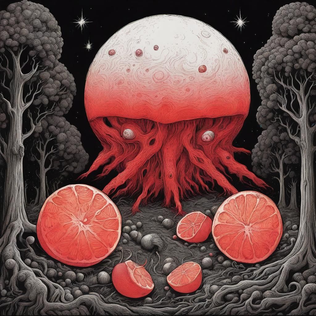 The bigger grapefruit is a cannibal and is eating the smaller grapefruit