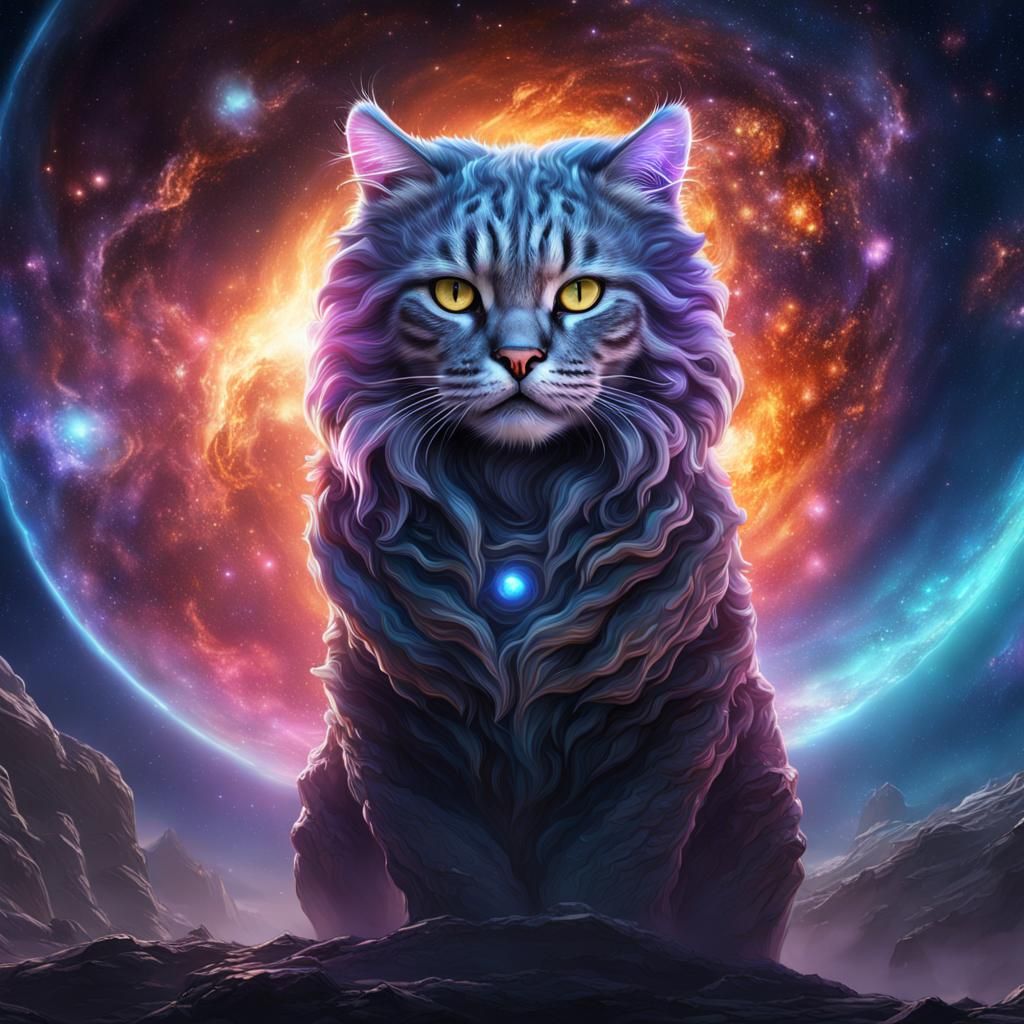 Galactic Cat Head: Detailed Matte Painting