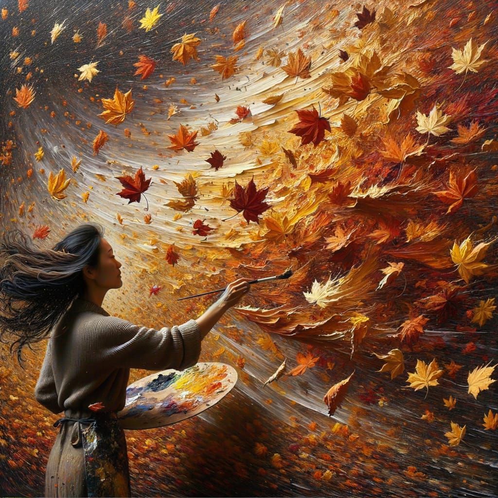 Artist Struggles to Save Autumn Impasto Painting
