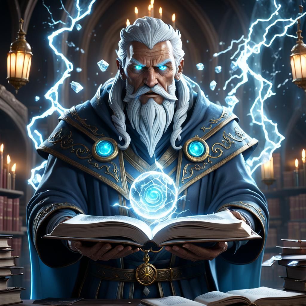 Majestic Wizard Teaches Storm Magic in a Fantasy School