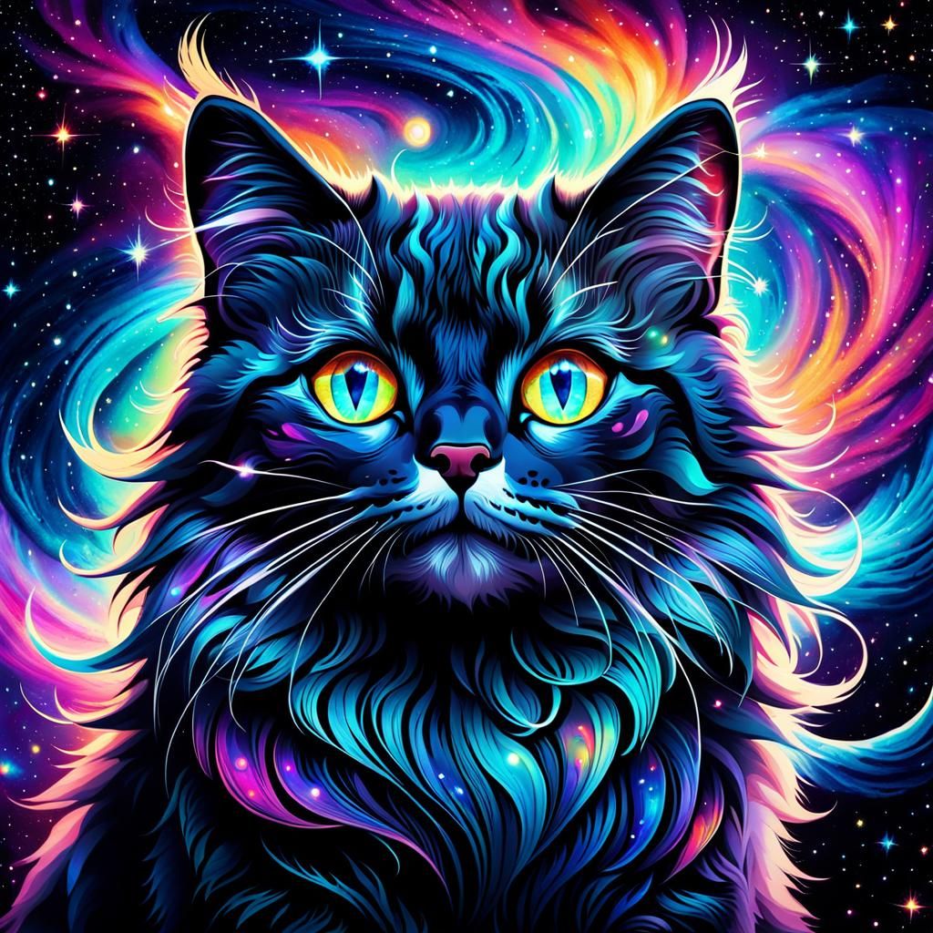 Cosmic Cat in Psychedelic Surrealist Style