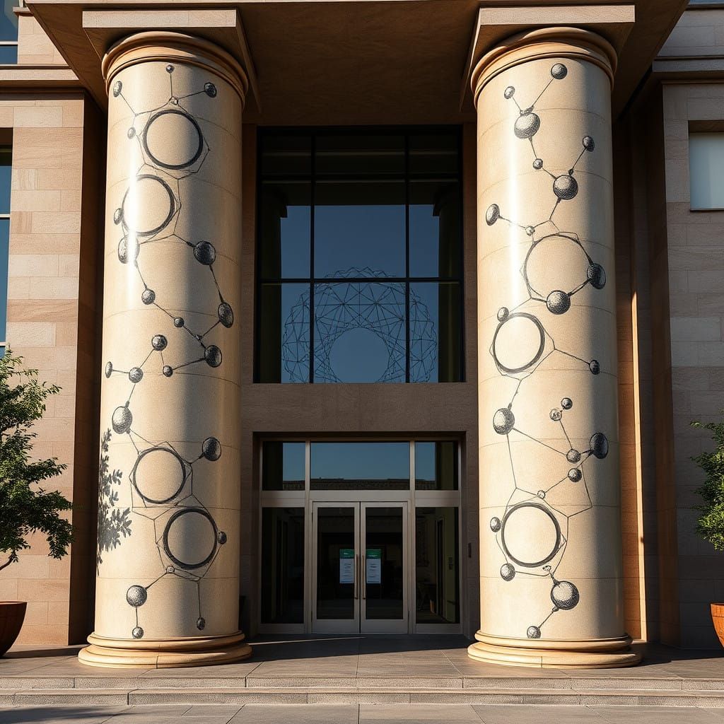 Surreal Architectural Entryway with Molecular Columns
