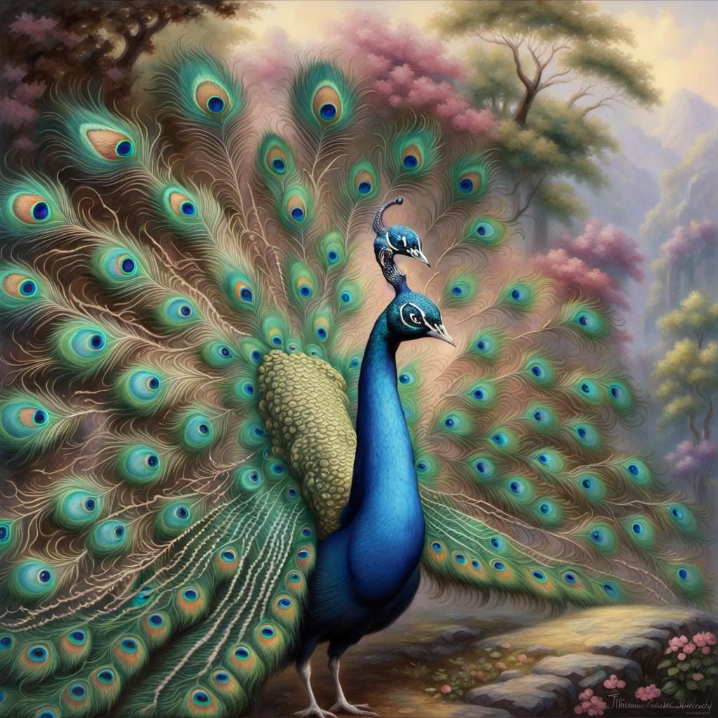 Peacock Display in Ethereal Fantasy Style