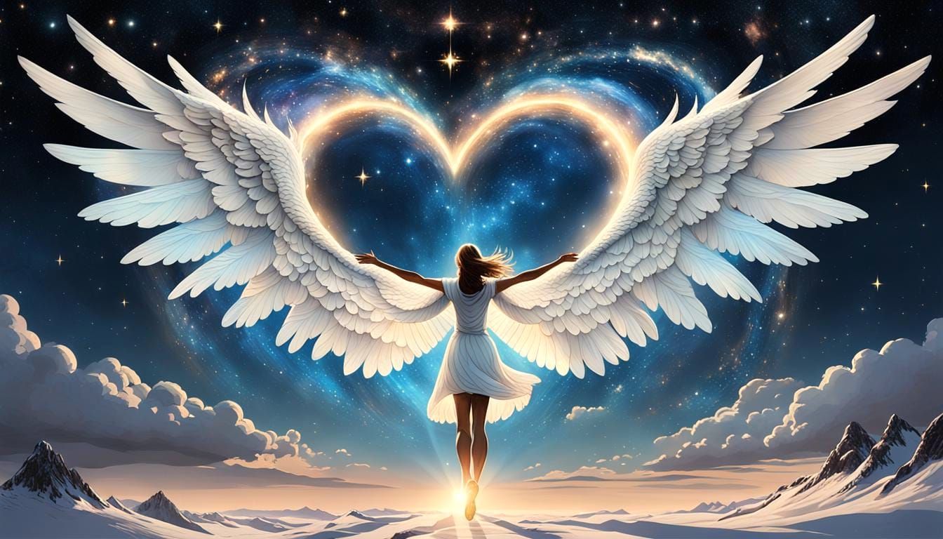 Cosmic Love: Wings Under a Starlit Sky