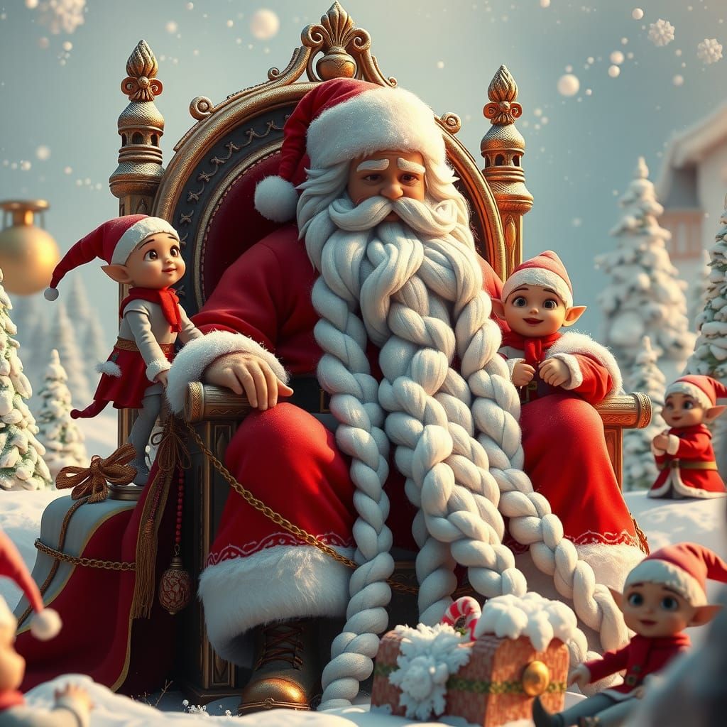 Elves Braiding Santa's Beard in 3D Anime Style