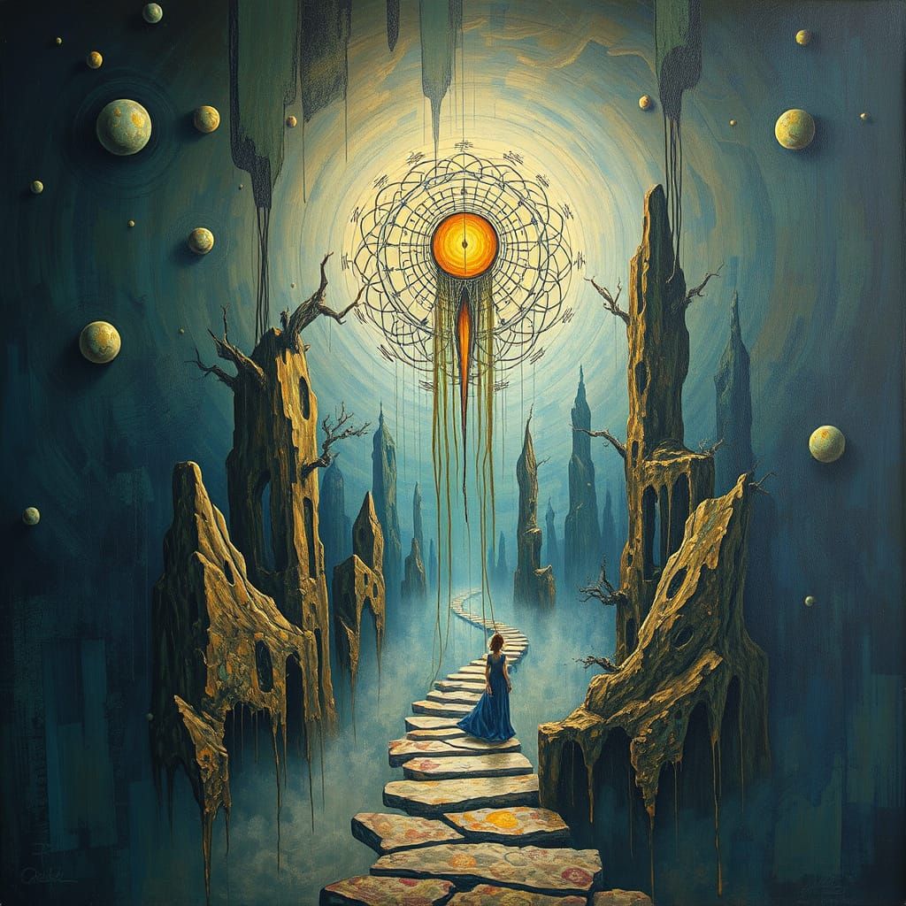 Surreal Oracle Dreamscape Abstract Art in Acrylic Style