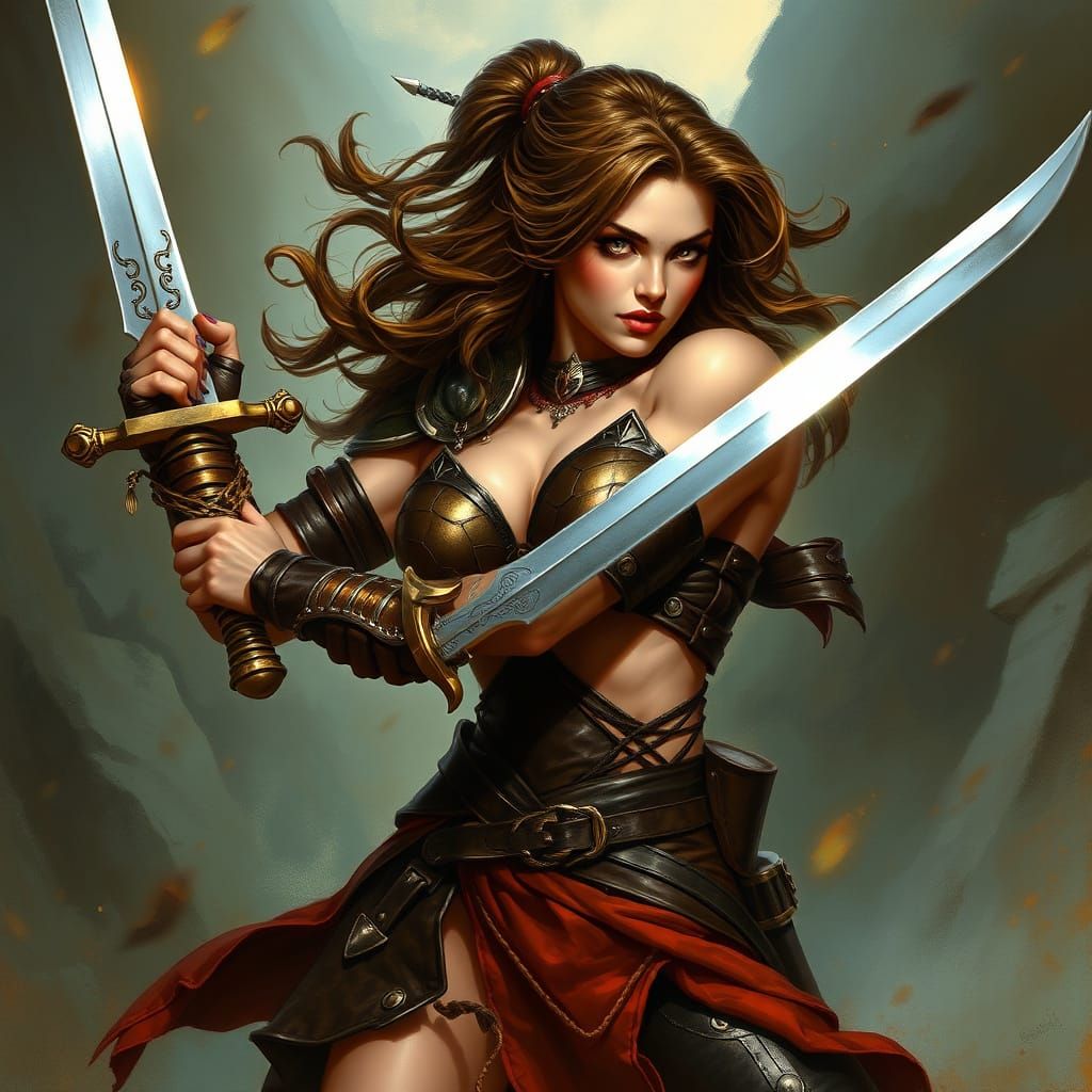 Voluptuous Sword Master in Fantasy Art Style