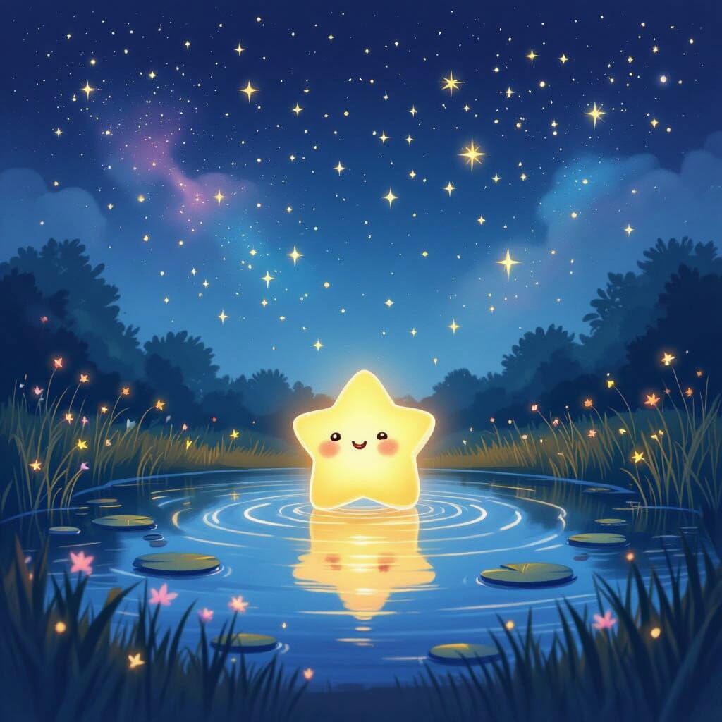 Glowing Star Whispers Magic by a Pond at Night