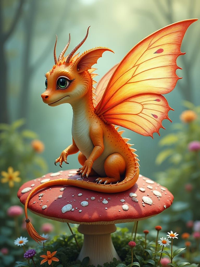 Dragon with Butterfly Wings in Fantasy Art Style