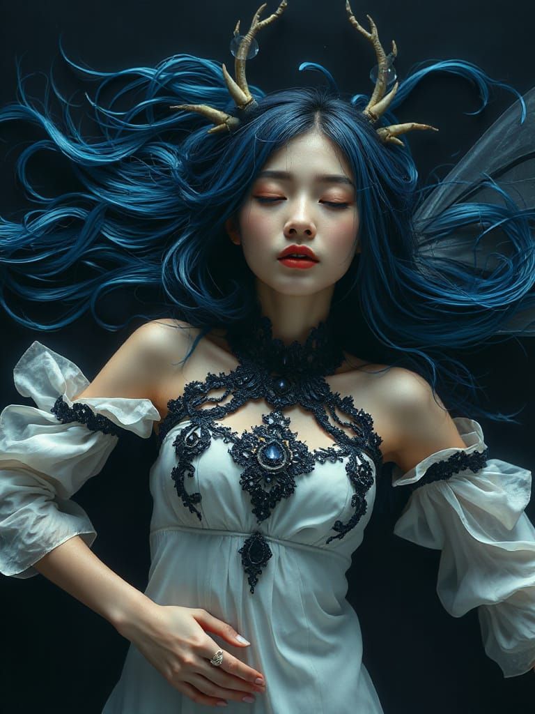 Ultra Realistic Asian Fairy in Water, Dark Fantasy Art