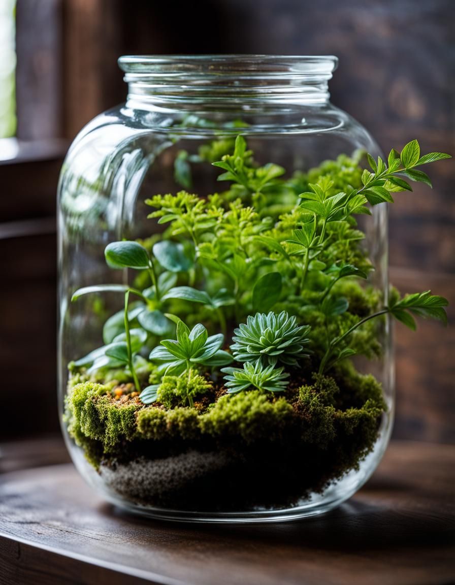 Miniature World: Plant Life Inside a Glass Jar