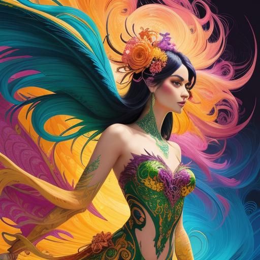 Dragon Peacock Woman in Abstract Expressionism