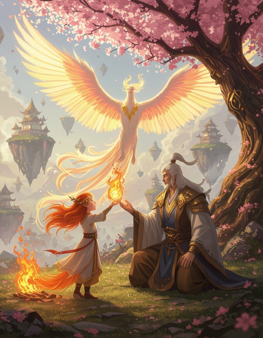 Little Phoenix Learns Flame Control in Celestial Garden