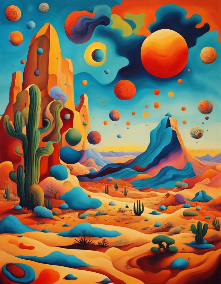 Surreal Desert Dreamscape with Distorted Landforms